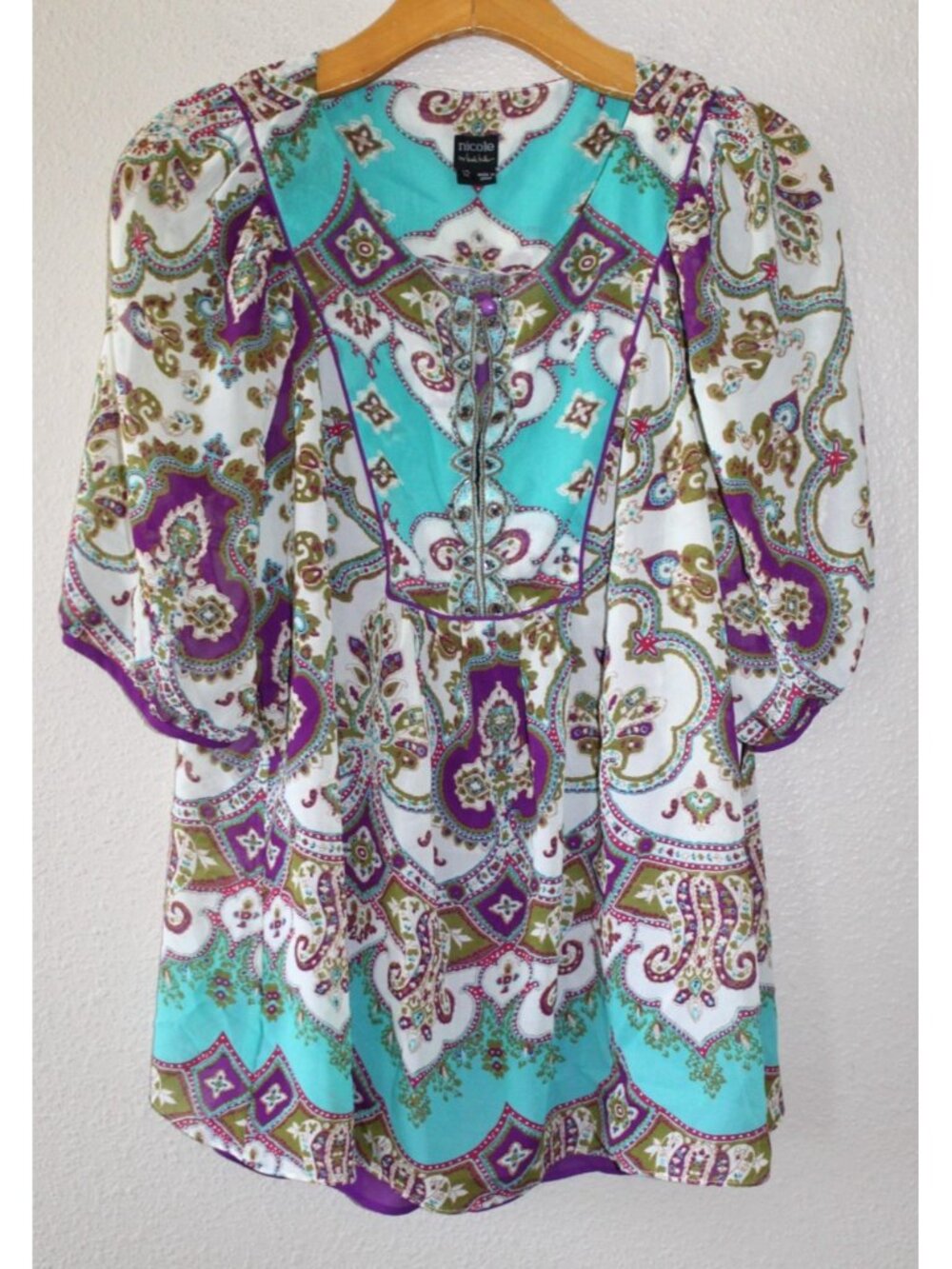 Nicole by Nicole Miller Womens Multicolor 2 Piece Half Sleeve Blouse 12 NWT